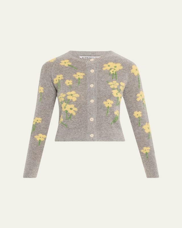 Nona Shrunken Floral Wool Cardigan